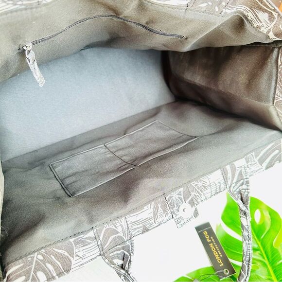London Fog Beach Canvas Tote Bag - Black & White Tropical Palm NEW Ltd Edition - Picture 12 of 12